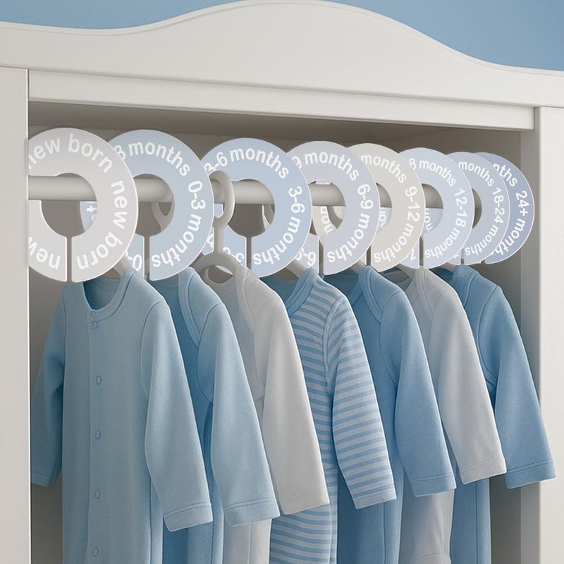 cephira Baby Closet Dividers for Clothes 0-24 Months, 8 Pack mini Round Size Markers, Double-Sided, Fits Most Rods, Blue Nursery Clothing Organizer & Wardrobe Decor - Image 5